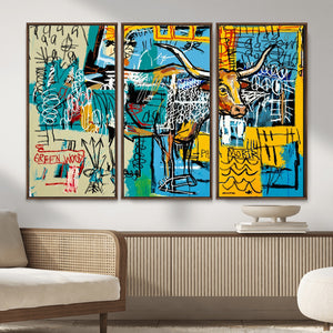 Basquiat Style Bird Bull Graffiti Wall Art Canvas Print,