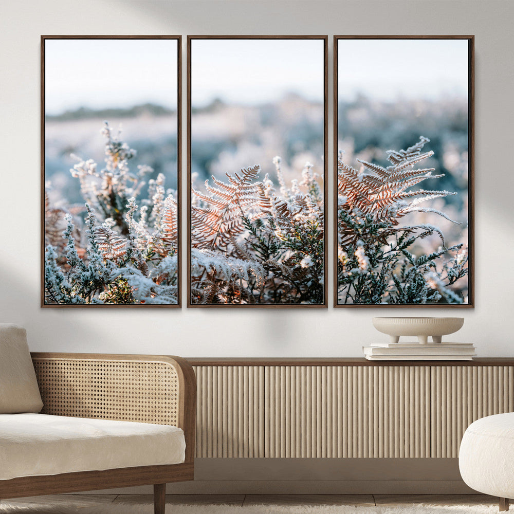 Frosted Fern Wall Art Canvas Print, Soft Winter Botanical