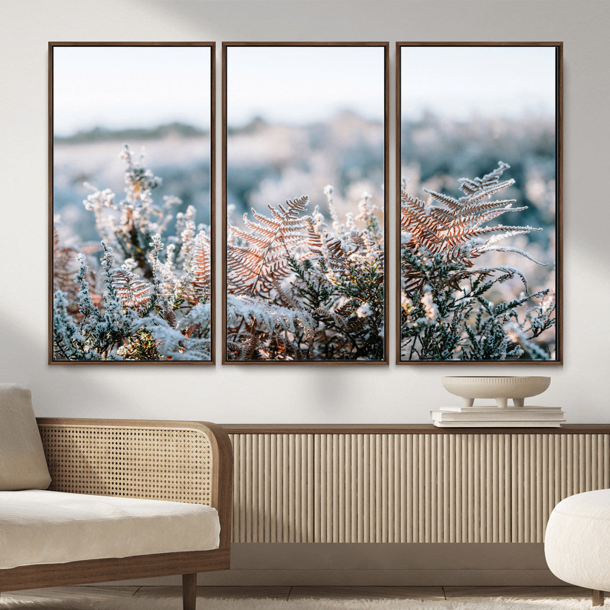 Frosted Fern Wall Art Canvas Print, Soft Winter Botanical