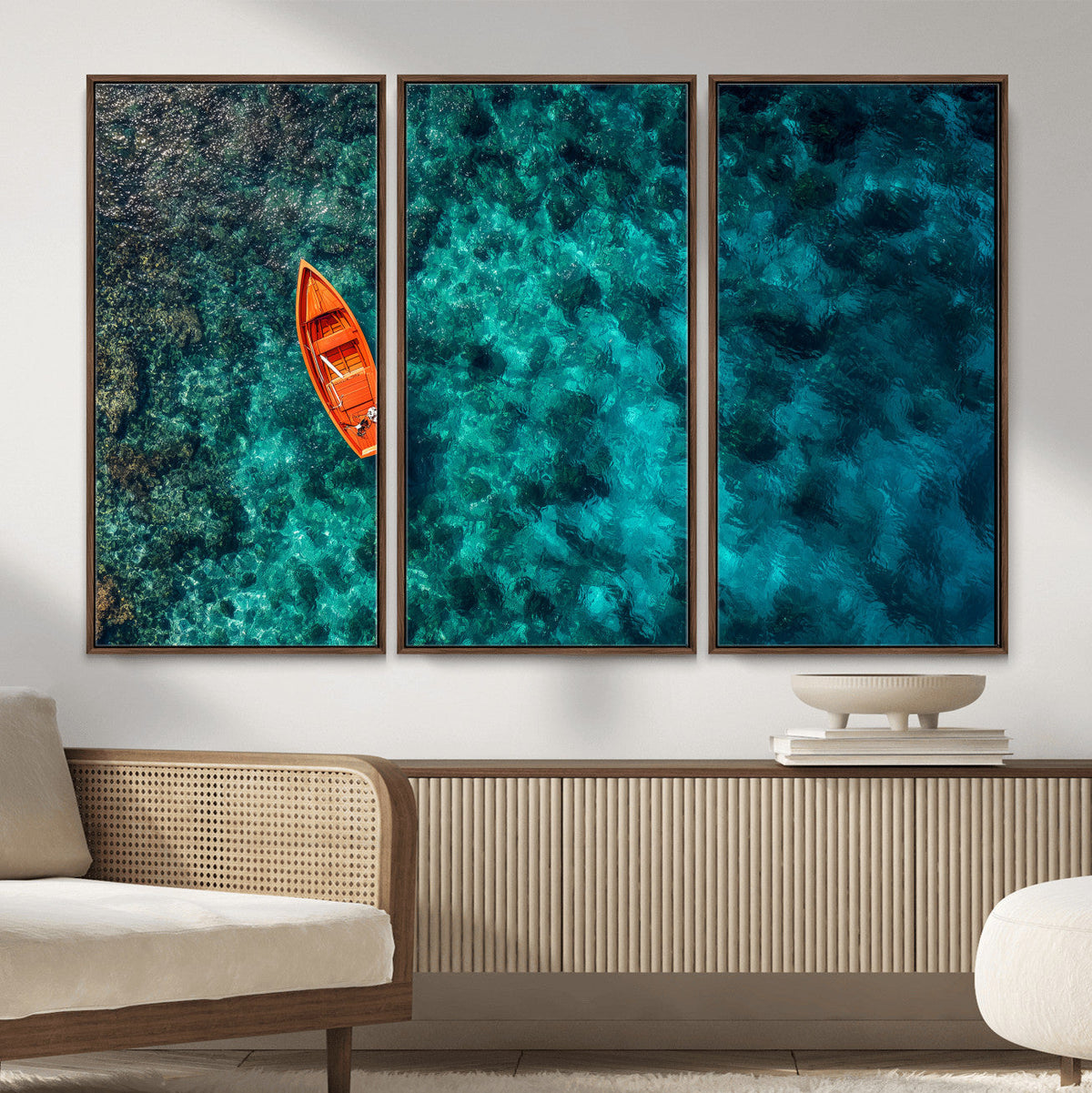 Turquoise Ocean Boat Wall Art Canvas Print