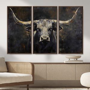 Rustic Longhorn Bull Wall Art Canvas Print – Vintage Western