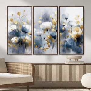 Large Abstract Flowers Wall Art Canvas Print – Gold and Blue