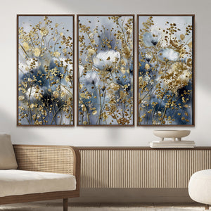 Abstract Floral Wall Art Canvas Print – Gold and Blue