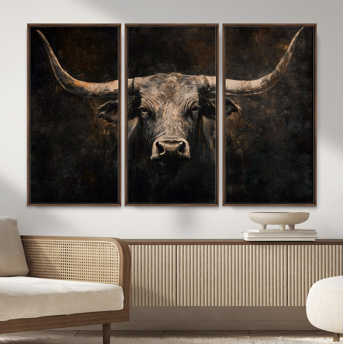 Vintage Longhorn Bull Wall Art Canvas Print – Rustic Western