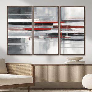 Gray Red Abstract Wall Art Canvas Print, Modern Abstract