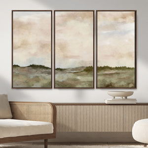 Muted Watercolor Hill Landscape Print — Beige Taupe Cloudy