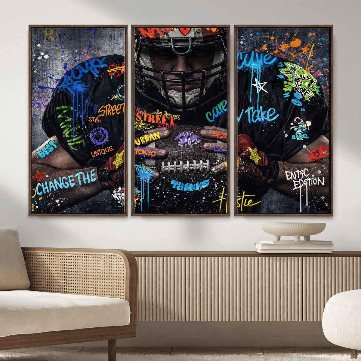 Graffiti American Football Player Street Art Wall Art Canvas