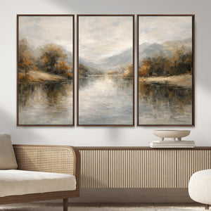 Neutral Abstract River Landscape Wall Art Canvas Print