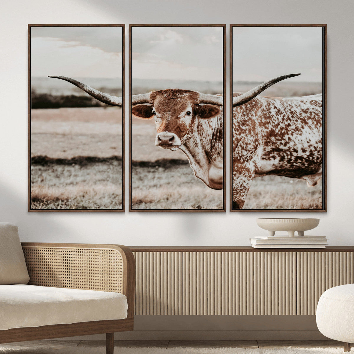 Texas Longhorn Bull Rustic Wall Art Canvas Print