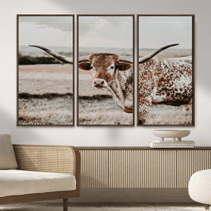Texas Longhorn Bull Rustic Wall Art Canvas Print