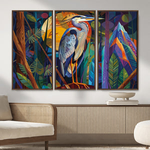 Colorful Heron Wall Art Canvas Print Tropical Bird Abstract