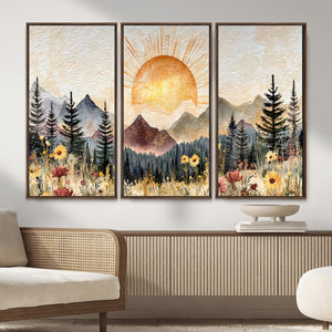Boho Mountain Landscape Large Wall Art, Horizontal Gold