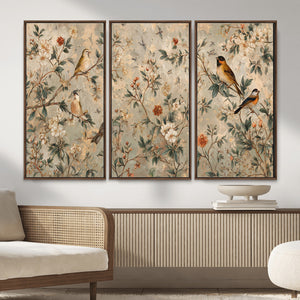 Vintage Birds and Flowers Wall Art Canvas Print, Botanical
