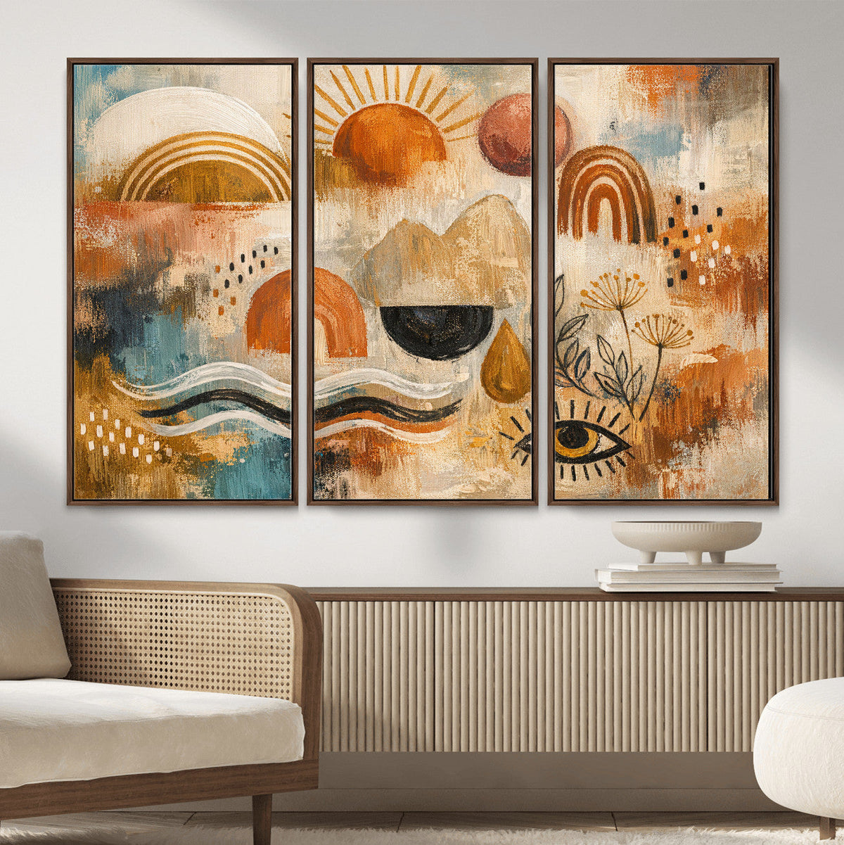 Geometric Boho Abstract Wall Art Canvas Print, Orange Blue