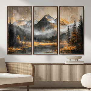 Mountain Lake Canvas Wall Art — Rustic Forest Landscape