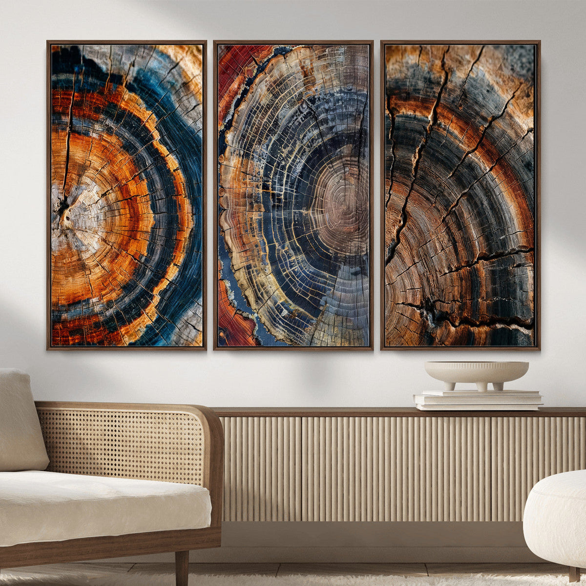 Tree Ring Triptych Canvas Wall Art — Set of 3 Wood Grain
