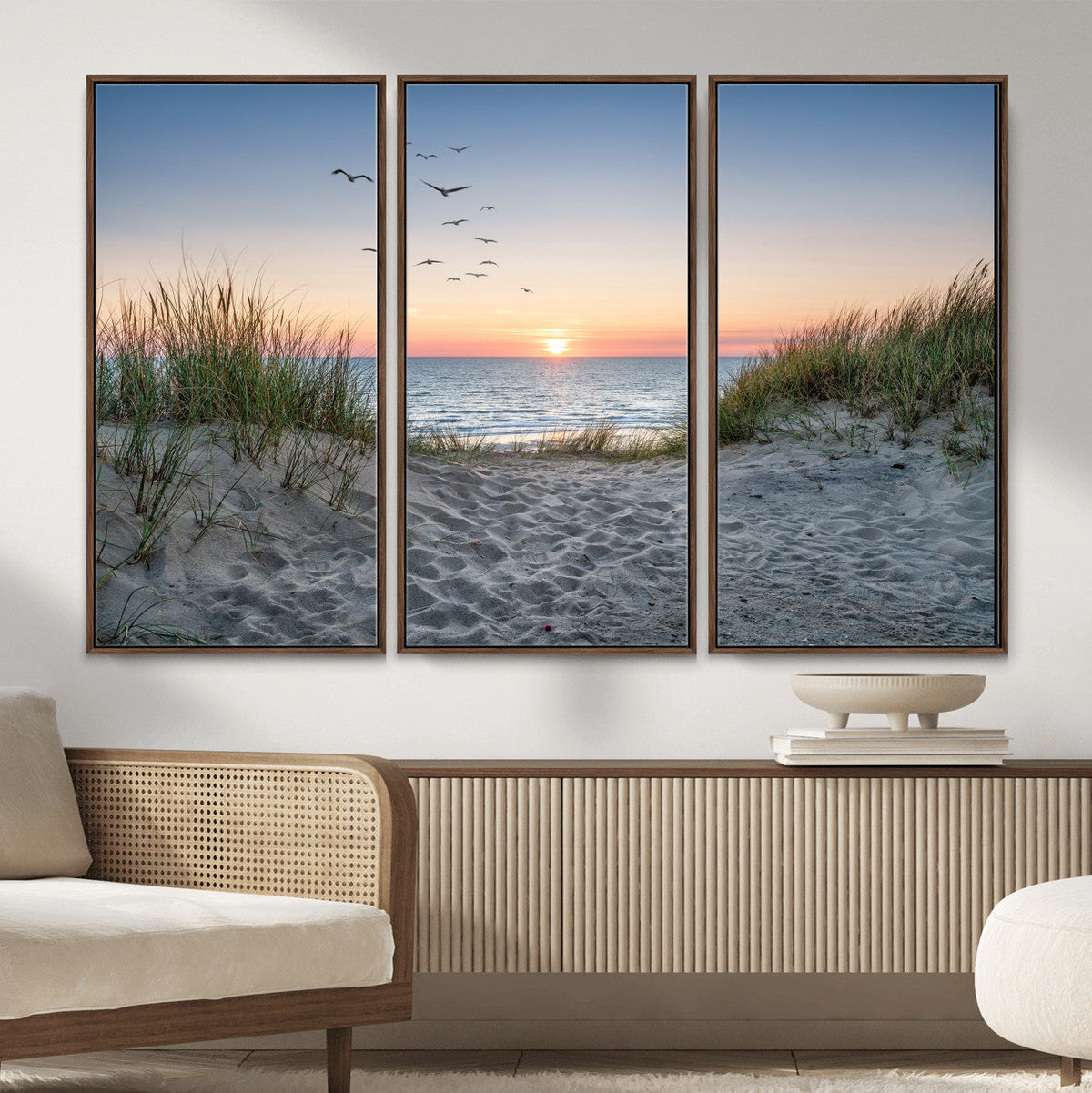 Sandy Dune Path Sunset Canvas Wall Art — Seagulls Beach