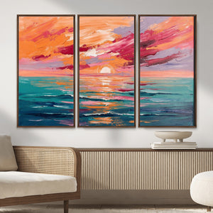 Bold Palette Knife Ocean Sunset Canvas — Orange Pink Teal