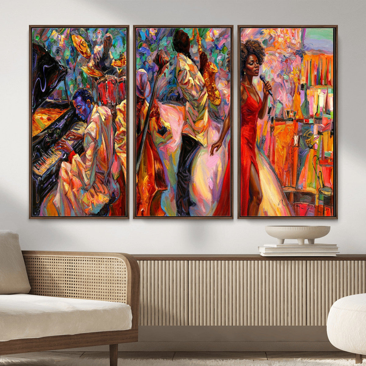 African American Jazz Singer Canvas Art — Red Dress Black