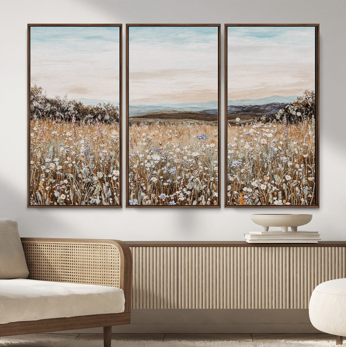 Neutral Wildflower Field Canvas Wall Art — Beige Earth Tone
