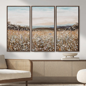 Neutral Wildflower Field Canvas Wall Art — Beige Earth Tone