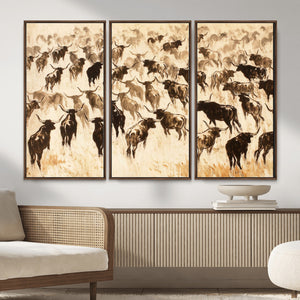 Texas Longhorn Sepia Canvas Wall Art, Western Cattle