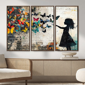 Banksy Butterfly Girl Wall Art Canvas Print, Framed Street