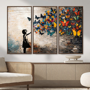 Banksy Graffiti Butterfly Girl Wall Art Canvas Print, Framed