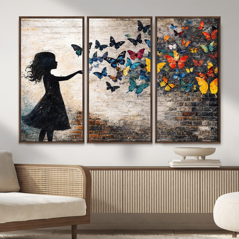 Banksy Butterfly Girl Wall Art Canvas Print, Framed Street