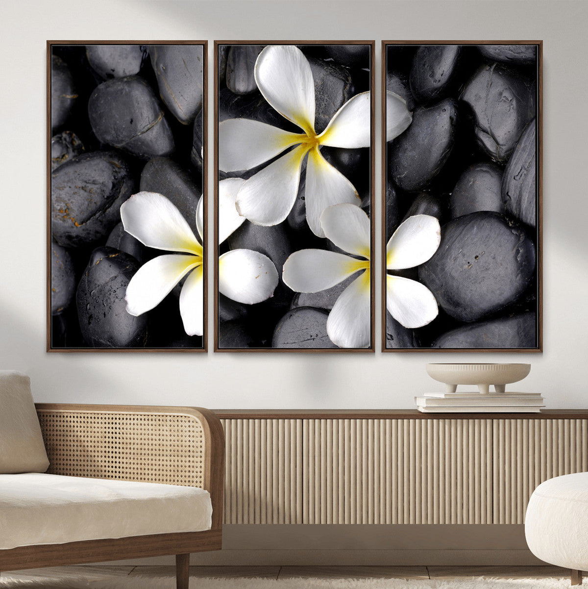 Plumeria Frangipani Black Stone Canvas | White Flower Spa