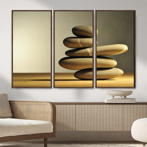 Zen Stone Wall Art Canvas Print, Balanced Rock Stack Framed