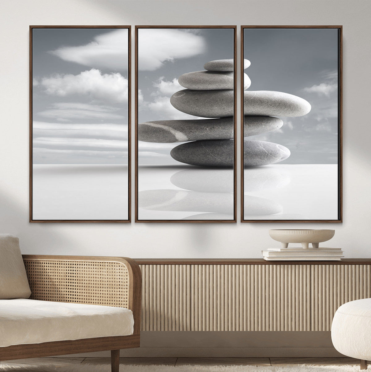 Zen Stone Wall Art Canvas Print, Balanced Rock Stack Framed