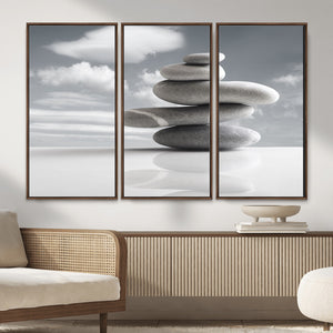Zen Stone Wall Art Canvas Print, Balanced Rock Stack Framed