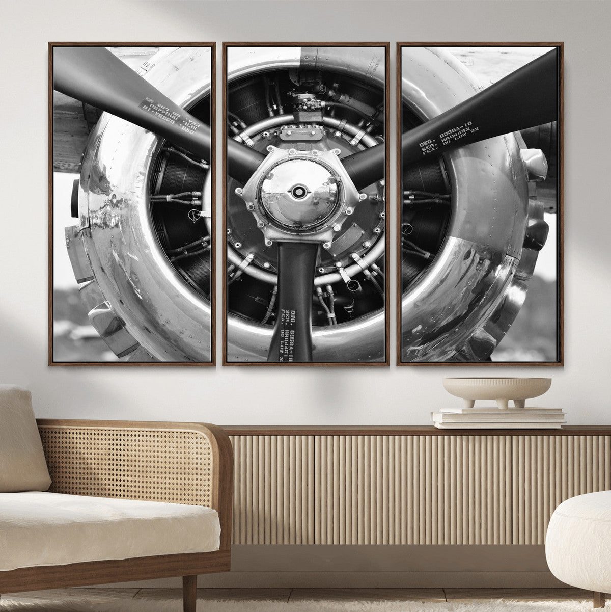 Vintage Propeller Plane Wall Art Canvas Print, Black and