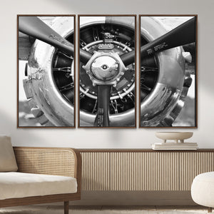 Vintage Propeller Plane Wall Art Canvas Print, Black and