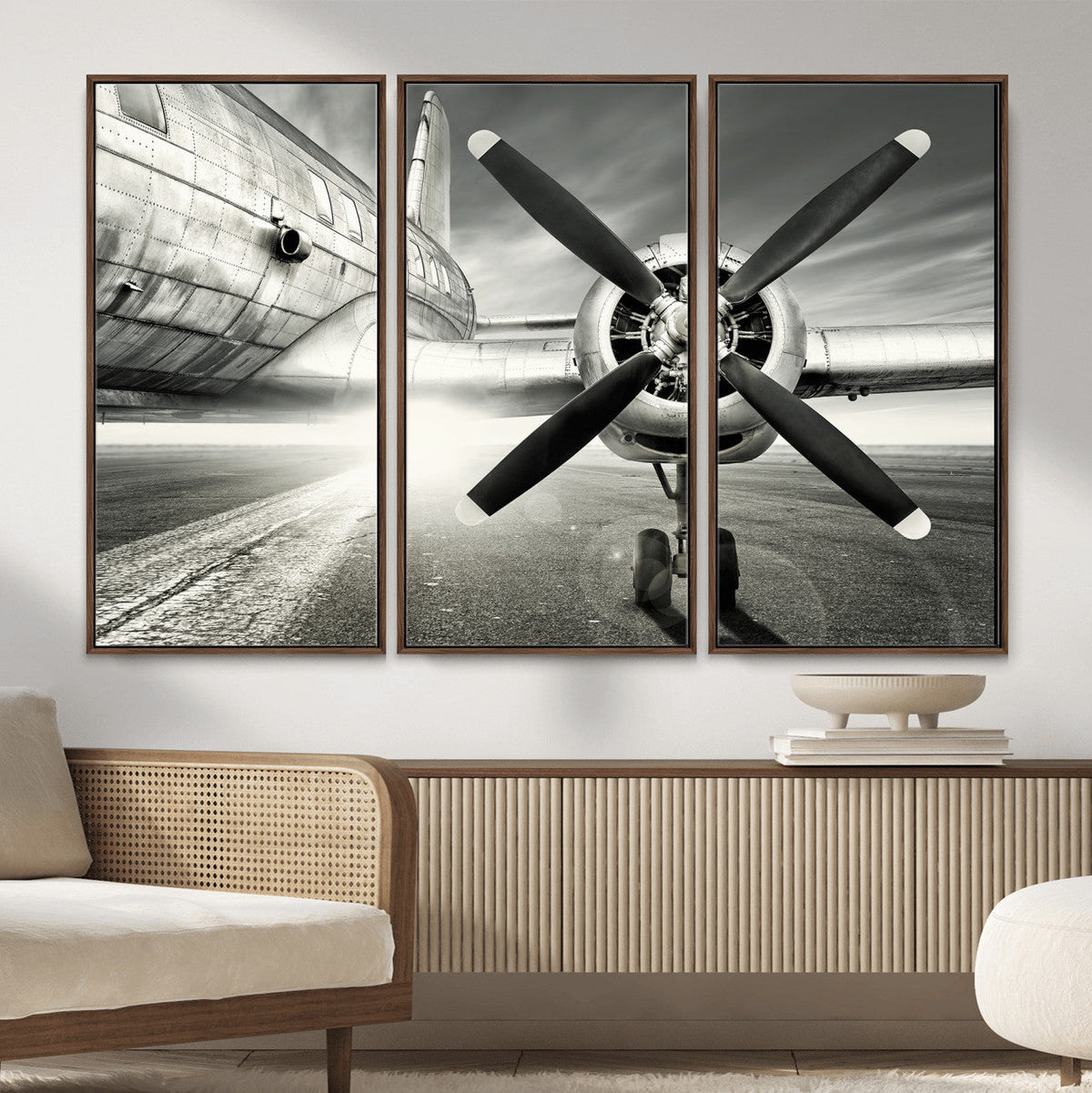 Vintage Airplane Wall Art Canvas Print, Black and White