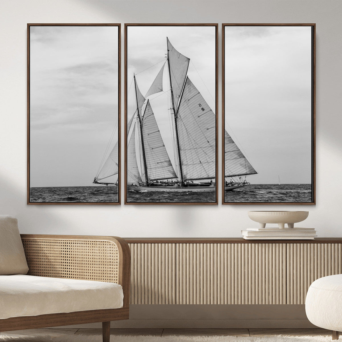 Vintage Sailboat Wall Art Canvas Print, Black and White