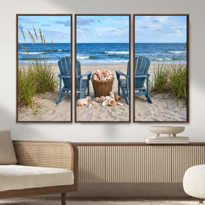 Large Beach Canvas Wall Art Coastal Adirondack Chairs Ocean