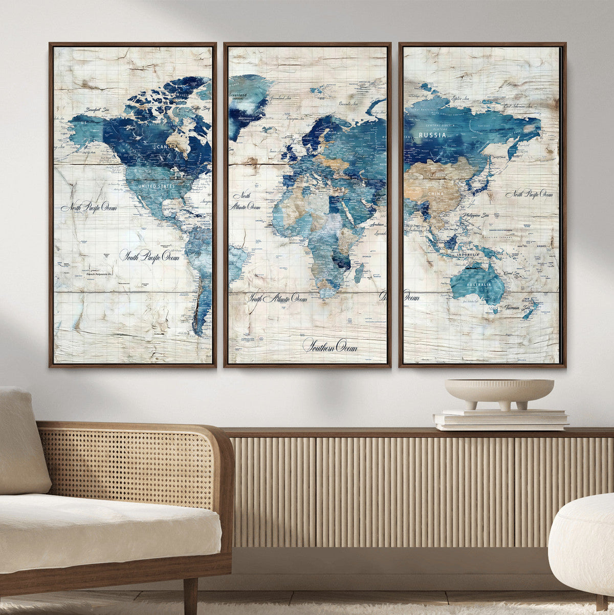 Watercolor World Map Canvas Wall Art Print – Abstract