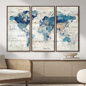 Watercolor World Map Canvas Wall Art Print – Abstract
