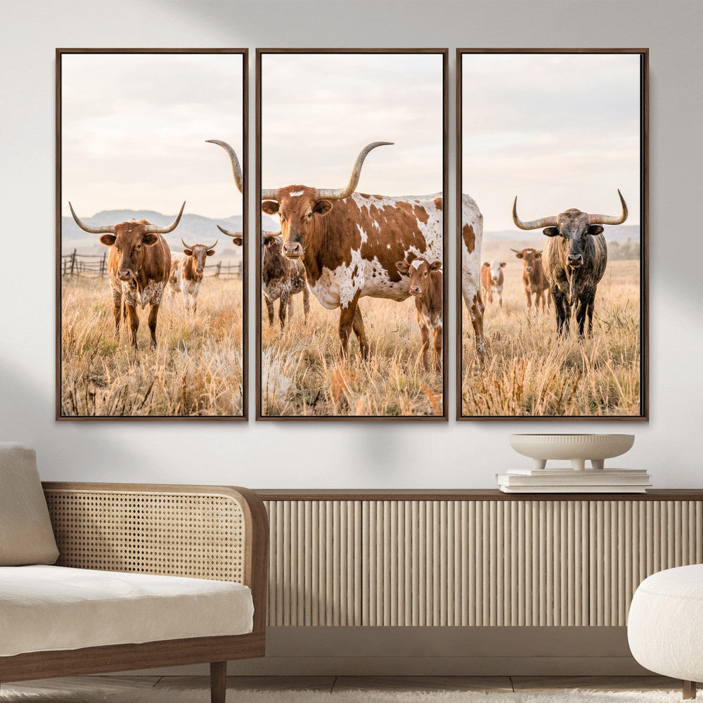 Texas Longhorn Canvas Wall Art, Rustic Farm Animal Photography Print, Farmhouse Country Decor, Western Ranch Art