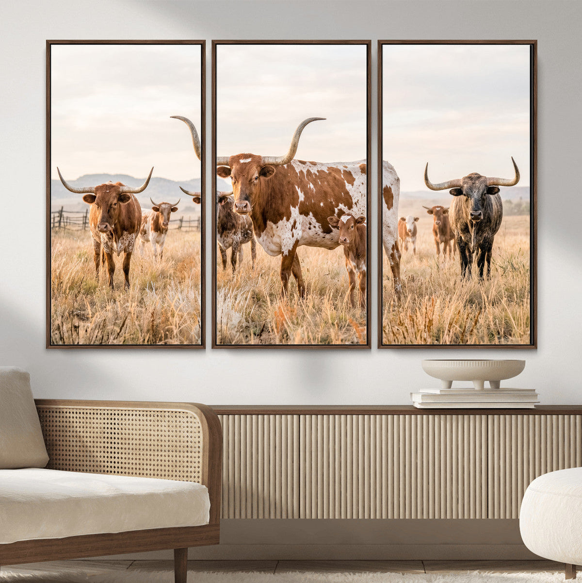 Texas Longhorn Canvas Wall Art, Rustic Farm Animal Photography Print, Farmhouse Country Decor, Western Ranch Art