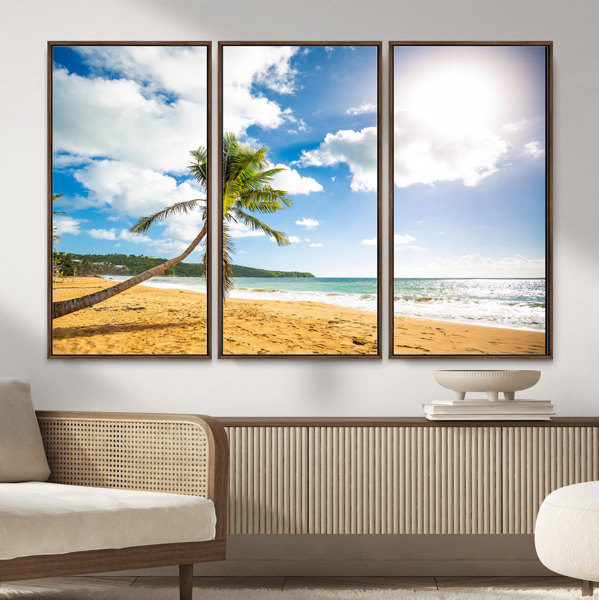 Tropical Beach Canvas Wall Art, Palm Tree Ocean Photo Print, Coastal Living Room Decor, Turquoise Sea Beach House Art, Summer Wall Art