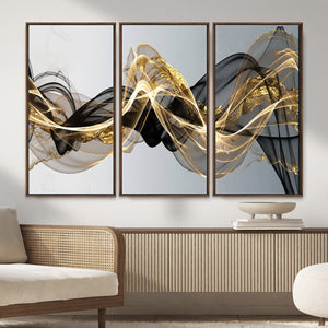 Black and Gold Abstract Wall Art, Modern Wave Canvas Print, Elegant Flowing Smoke Art, Luxury Living Room Decor