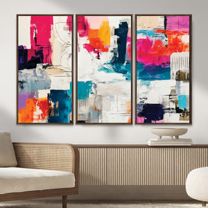 Blue Teal Abstract Canvas Wall Art, Modern Textured Painting Print, Navy Orange White Contemporary Art, Neutral Living Room Decor, Office Art