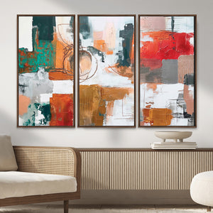 Blue Teal Abstract Canvas Wall Art, Modern Textured Painting Print, Navy Orange White Contemporary Art, Neutral Living Room Decor, Office Art