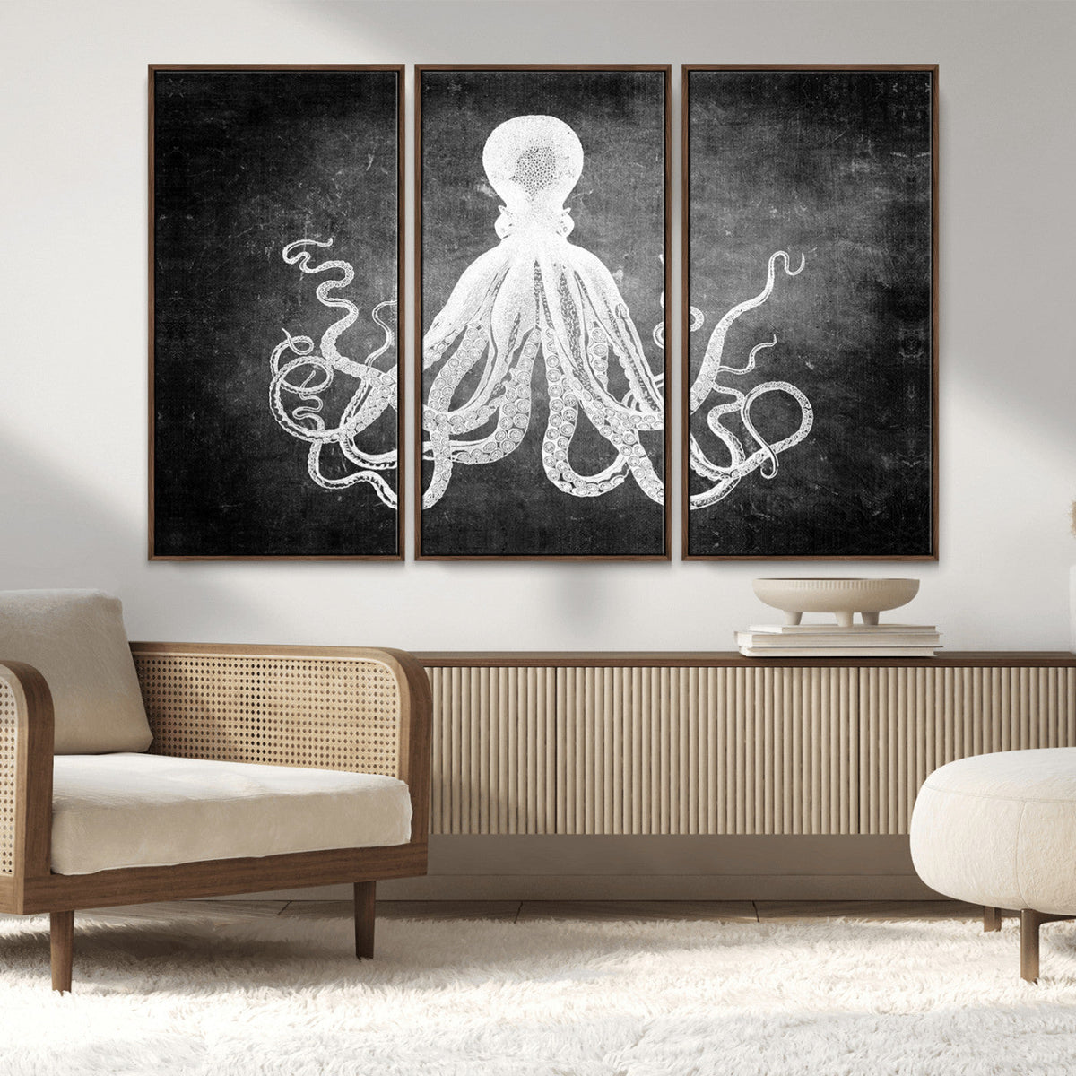 Black White Octopus Wall Art Canvas Print