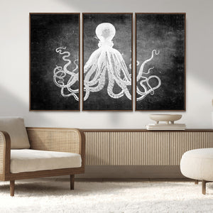 Black White Octopus Wall Art Canvas Print