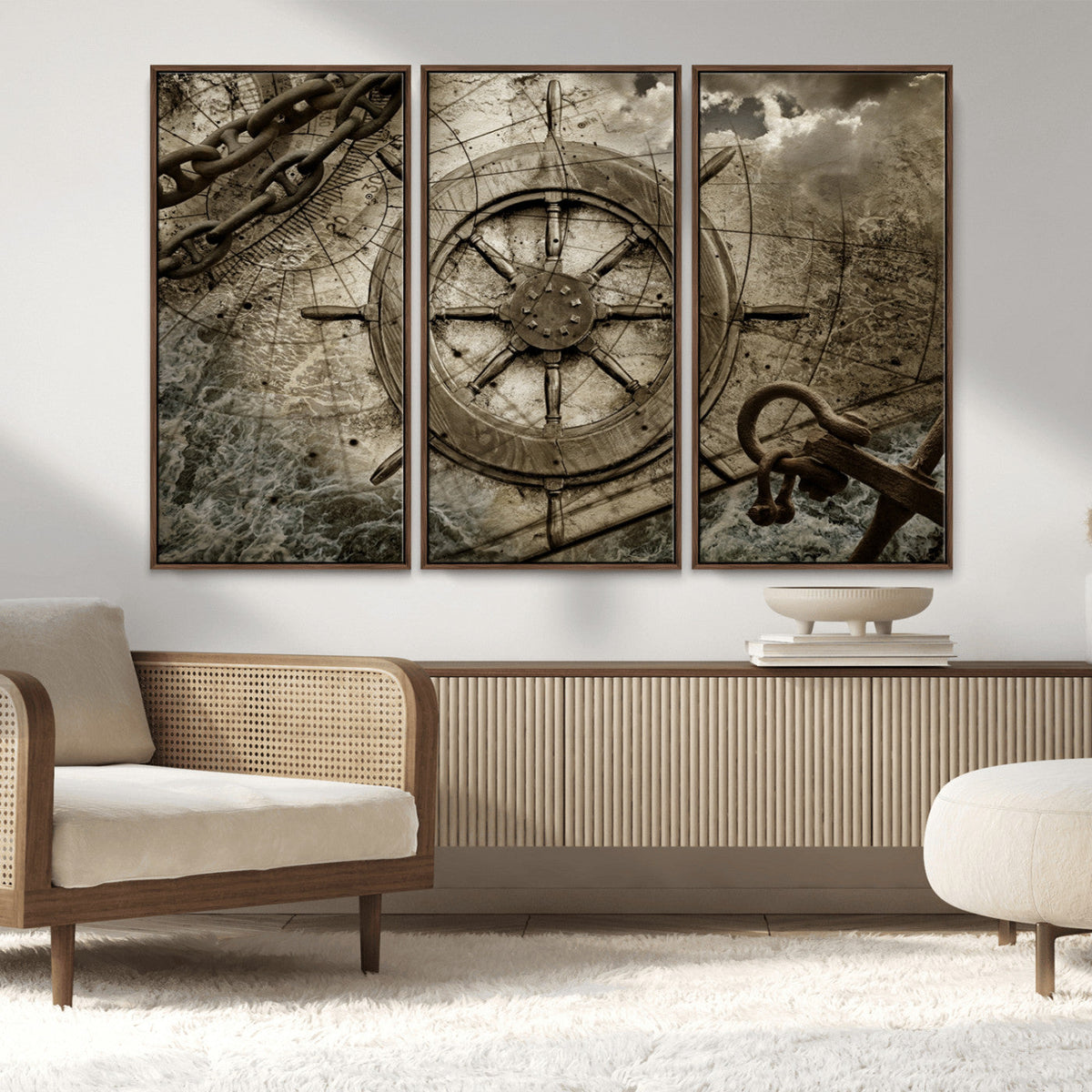 Wooden Ship Wheel Canvas Print, Multi Panel Canvas Wall Art