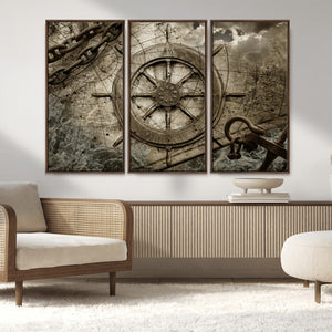 Wooden Ship Wheel Canvas Print, Multi Panel Canvas Wall Art